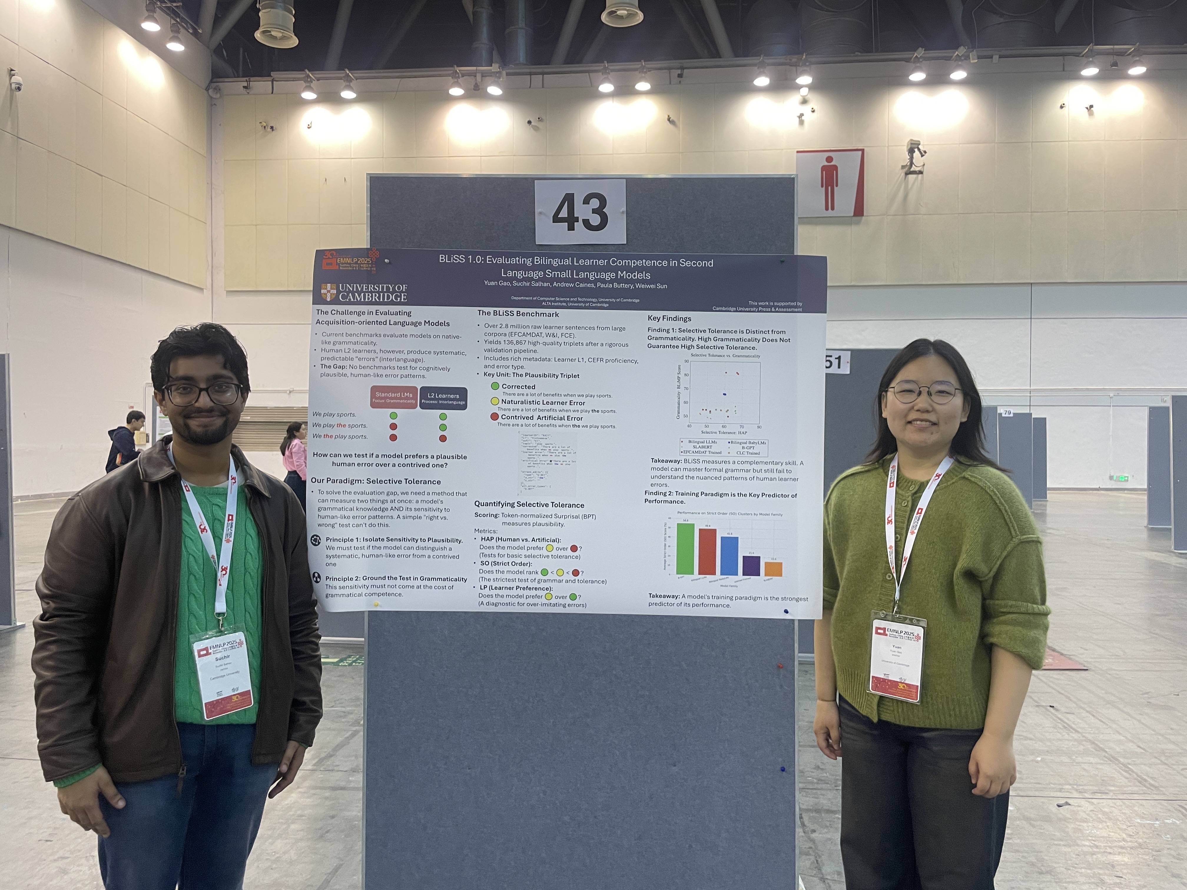 The BLiSS poster at EMNLP 2025, with Yuan Gao (Suzhou).